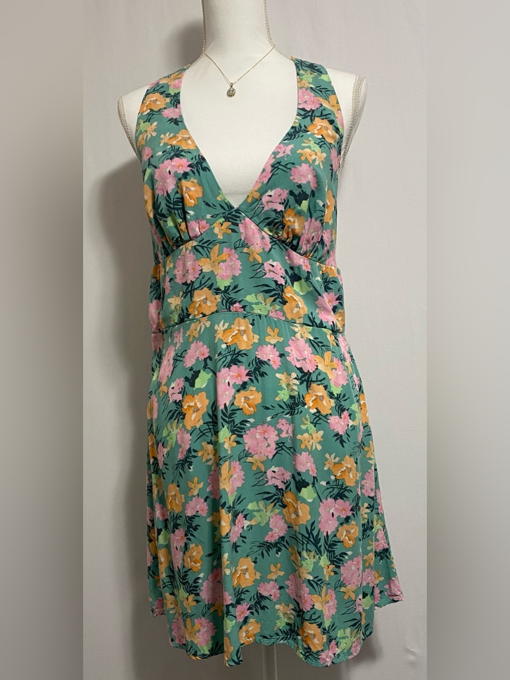 wild fable Mint Green midi Dress with Pink, Yellow & Teal Floral Print